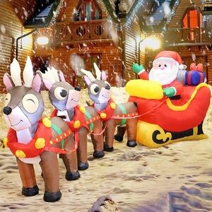 9.5ft Santa & Reindeer Christmas Holiday Inflatable
